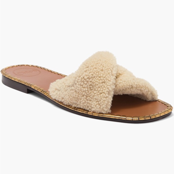 Chloe idol faux shearling slide sandal, NEW - Picture 3 of 17